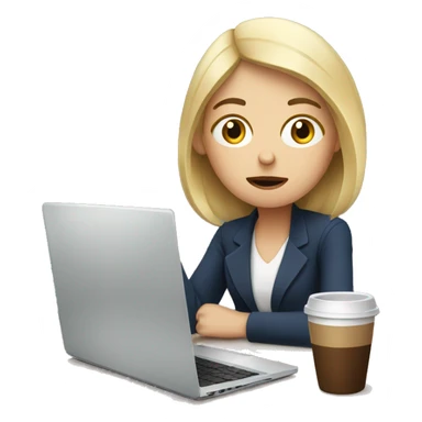 tired french girl with laptop drinking a lot of coffee sticker