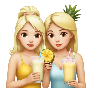 two girls blonde and brunette drinking pins colada sticker