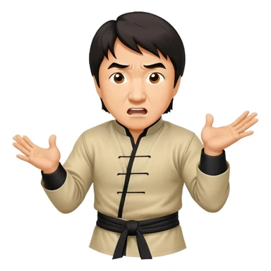 Jackie Chan in kung fu pose with his classic surprised expression, martial arts stance sticker