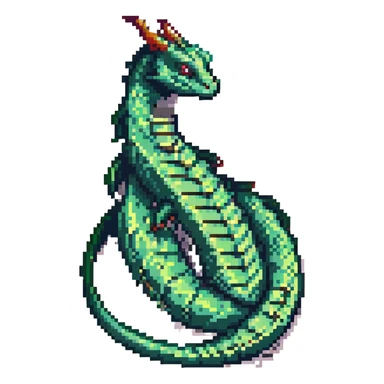 pixel art basilisk serpent entwined with a classic Windows logo, retro game style sticker