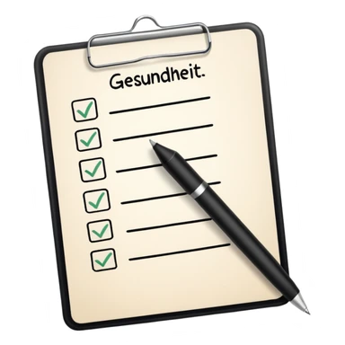 Checklist with the work "Gesundheit" on the top sticker