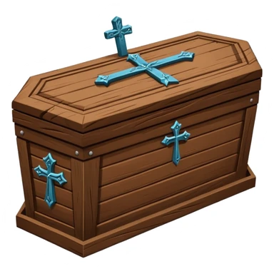 coffin with large nails and carved cross sticker