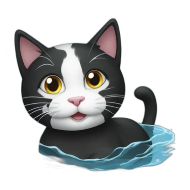 Black and white cat swimming sticker