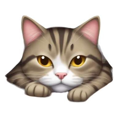 Fluffy tabby cat lounging on a cozy blanket, eyes closed and paws tucked in, basking in the sunlight like the king of relaxation.” sticker