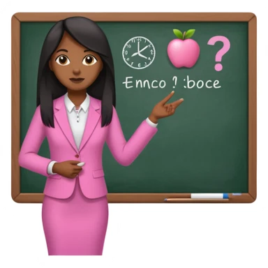 a brown skin teacher with hair with black straight long hair wearing pink not hot pink 2 piece set teaching up on a board the board  sticker