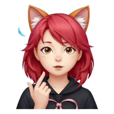 cute anime girl with cat ears, red blowing hair sticker