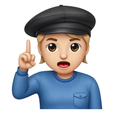 Emoji biting lip, wearing a backwards hat, with hand in a finger gun sticker