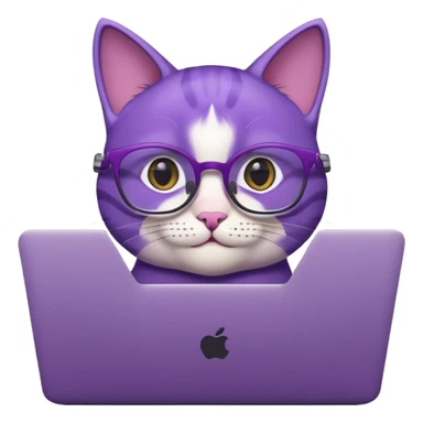 smart purple cat smiling in glasses with laptop sticker