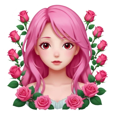 Gorgeous dreamy pastel pink anime lady roses with long hair sticker