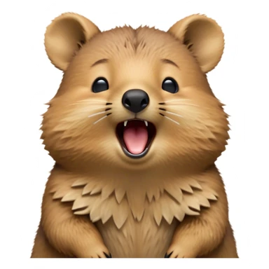 Cinematic Cute Yawning Quokka Portrait Emoji, Head tilted slightly with a dramatic, wide-open yawn, showcasing a soft, downy brown fur with a slightly droopy expression and eyes barely open in drowsy contentment, Simplified yet irresistibly adorable features, highly detailed, glowing with a soft, cozy glow, high shine, relaxed yet expressive, stylized with a touch of playful charm, bright and endearing, soft glowing outline, capturing the essence of a sleepy yet affectionate quokka, so drowsy it feels like it could stretch out of the screen and curl up for a nap! sticker