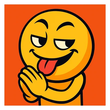 emoji with tongue out, smirking, rubbing hands together sticker