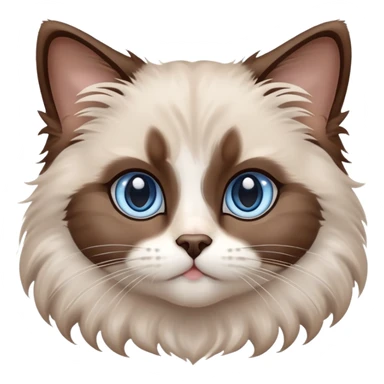 cinematic-fluffy-brown-ragdoll-cat-portrait-emoji,-head-tilted-cutely-with-big,-sparkling-blue-eyes,-soft-brown-and white-colored-fur-with-darker-points-on-the-ears,-face,-and-paws,-simplified-yet-irresistibly-adorable-features, sticker