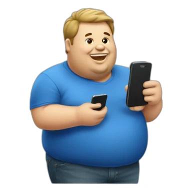 fat guy playing phone sticker