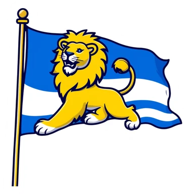 Flag of Zeeland with blue and white wavy stripes and a yellow lion sticker