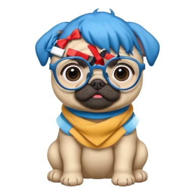 blue haired baby pug wearing glassess sticker