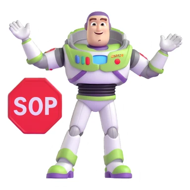 Buzz Lightyear character with a red stop sign above him sticker