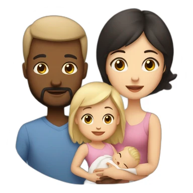 family; black haired dad, light brown haired mom, blonde haired 2 year old girl,  black haired pale newborn babybaby sticker