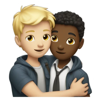 Two Boy detectives hug one blond with white skin and one African  black sticker
