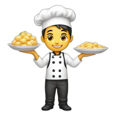 Cute little chef boy holding khinkali in his hands sticker