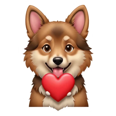 Alsatian dog with tongue out holding out a heart sticker