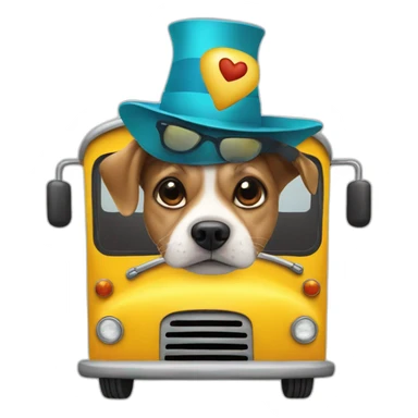 A dog in a bus whith a party’s hat sticker