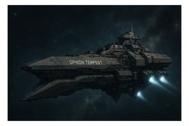 capital class space cruiser supercarrier of Zrian [human] origins, named the "Ophion Tempest" sticker