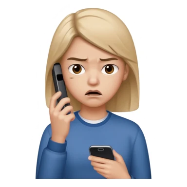 teenager holding a phone with a dramaticly annoyed face sticker