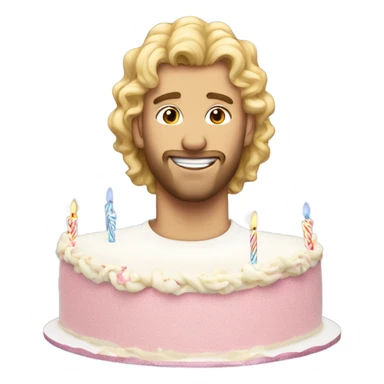  Blonde curly mullet white man standing over a birthday cake sticker
