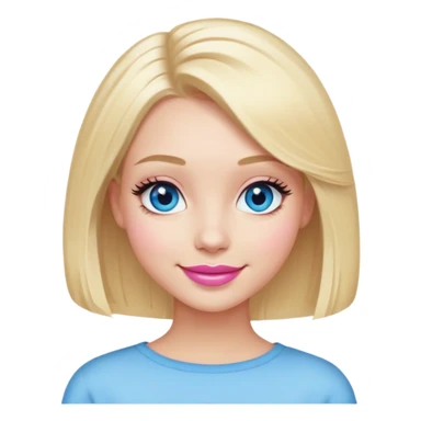 Blonde hair, blue eyes, light skin, long bob hairstyle, pretty smile, pink lips, lashes  sticker