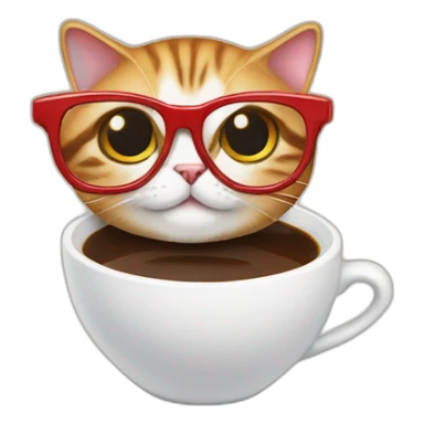 un chat à lunettes rouges qui boit un café sticker