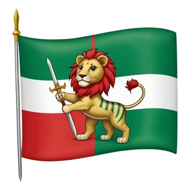 The flag of Iran is green at the top, white in the middle, and red at the bottom, with the symbol of the lion and the sun in the middle. The lion is looking at the robot and has a sword in his right hand, and the sun is behind the lion. sticker
