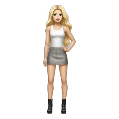 hyperrealist caucasian long blonde hair brown eyes woman white tank top gray tight mini skirt black high heel shoes full body sticker