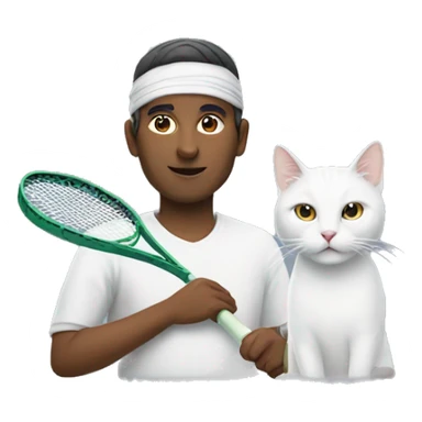 white cat and indian man holding a tennis racket  sticker