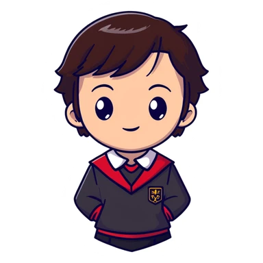 Ayanokoji with cold, expressionless face, sharp brown eyes, dark brown hair, red school uniform, serious vibe sticker