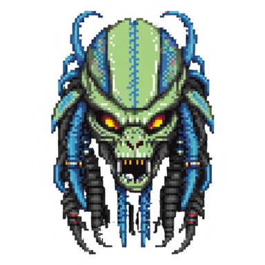Predator alien with mandibles and dreadlocks sticker