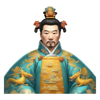 Qianlong, Qing dynasty's emperor, is recognized by his majestic attire: dragon-adorned imperial robes, a court headdress, and a ceremonial scepter. 🐉👑 sticker