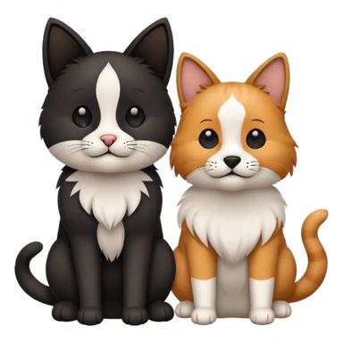 Minimalistic flat vector icon, iOS style, thin black contour on white background. Cat and dog sitting together. Clean, no text, no shadows. sticker