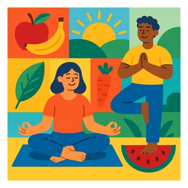 wellness theme, vibrant cartoon style, cheerful mood sticker