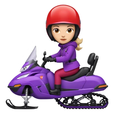 Woman on purple snowmobile wearing red coat sticker
