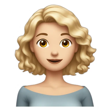 "Generate an avatar of a white woman with shoulder-length wavy hair, wearing an off-shoulder top, and making this gesture 🫶🏻." sticker