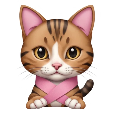 a young female brown and black tabby cat, with a pink bandage on her front paw, sticker