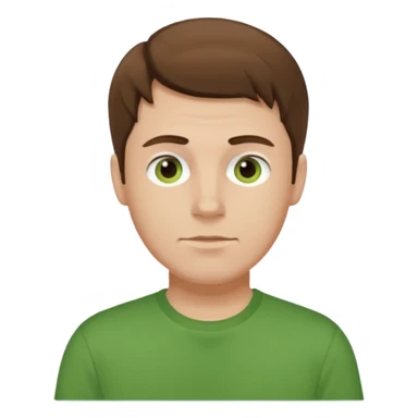 a self asured white male. brown hair. green t-shirt. blue background sticker
