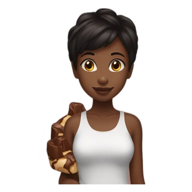 black girl, star eyes, short black hair hugging a kinder bueno sticker