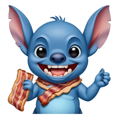 laughing Stitch holding a bacon strip sticker