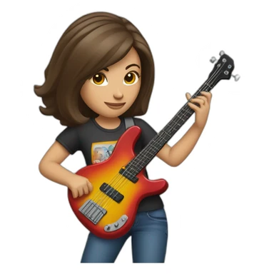 White brunette in t-shirt playing four string electric bass guitar sticker