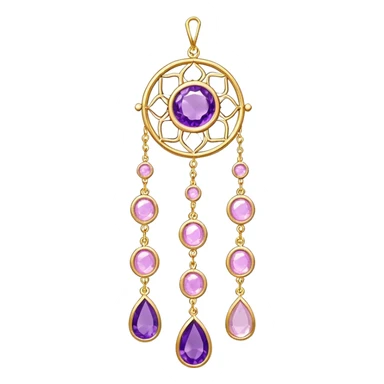 Epic Hanging gold suncatcher, threads with shiny sparkly amethyst and rose-quartz gemstones,  sticker