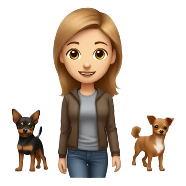 A light brown haired girl, walking a miniature Pinscher and a light brown Finnish lapphund sticker