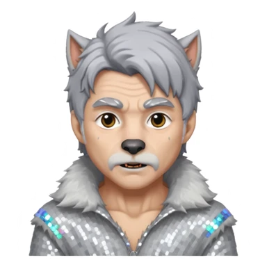 The Werewolf with grey hair and fur, white sequin outfit sticker