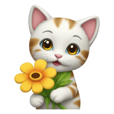little kitty holding flower sticker