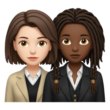 white woman brunette with short hair feminine clothes. And black woman with long dread locks with more masculine clothes sticker